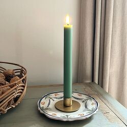 Bougie chandelle LED cire cannelée verte - H25cm