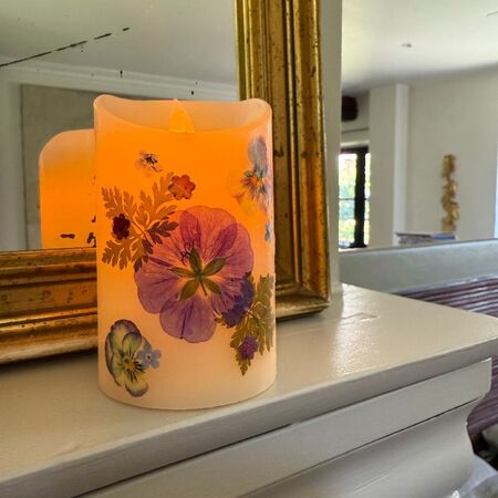 Dried flowers LED candle - moving flame - H12,5cm