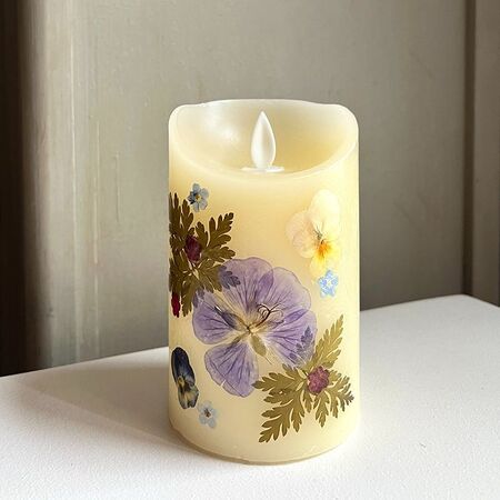 Dried flowers LED candle - moving flame - H12,5cm