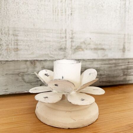 Bougeoir Fleur en métal blanc