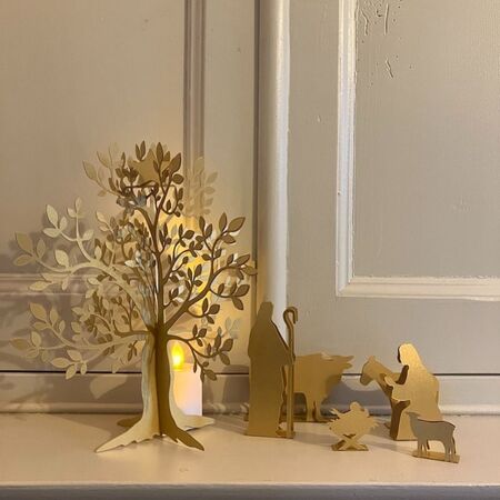 Nativity Scene made in gold paper