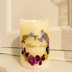Ivory LED candle with moving flame for customization - Ø 7,5 cm H 12,5 cm - dried flowers