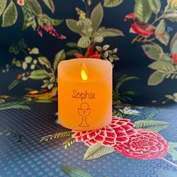 Ivory wax led candle for customization - religious ceremonies - Ø 7,5 cm H 12,5 cm