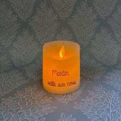 Bougie LED cire personnalisable Ø 7,5 cm  H 7,5 cm - DEUIL / DÉCÈS<br />(texte et/ou motif)