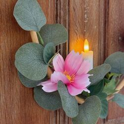 Cercle Cosmos rose et chandelle LED - Ø 30 cm
