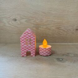 1 Led paper house - H 8 cm - Red Waves