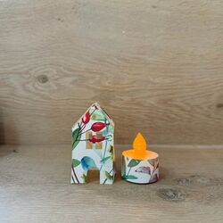 1 Led paper house - H 8 cm - Red Eucalyptus