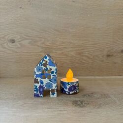 1 Led paper house - H 8 cm - Liberty® Poppy and Daisy Blue and Purple
