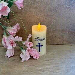 Bougie LED cire personnalisable Ø 5 cm H 11 cm - DEUIL / DÉCÈS<br />(texte et/ou motif)