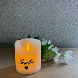 Bougie LED cire personnalisable Ø 7,5 cm  H 7,5 cm - DEUIL / DÉCÈS<br />(texte et/ou motif)