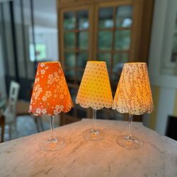 3 Japanese paper lampshades - Coral and Gold