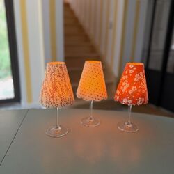 3 Japanese paper lampshades - Coral and Gold