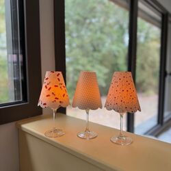 3 red Japanese paper lampshades - Red Flowers and Fishes