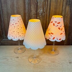 3 red Japanese paper lampshades - Red Flowers and Fishes