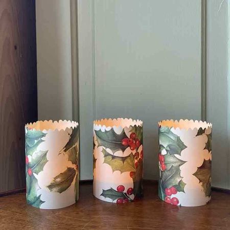 3 Photophores à festons en papier pour Noël - Houx