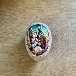 Easter Egg made in paper - Rabbits 1 - h 9 cm