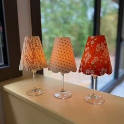 3 Japanese paper lampshades - Coral and Gold