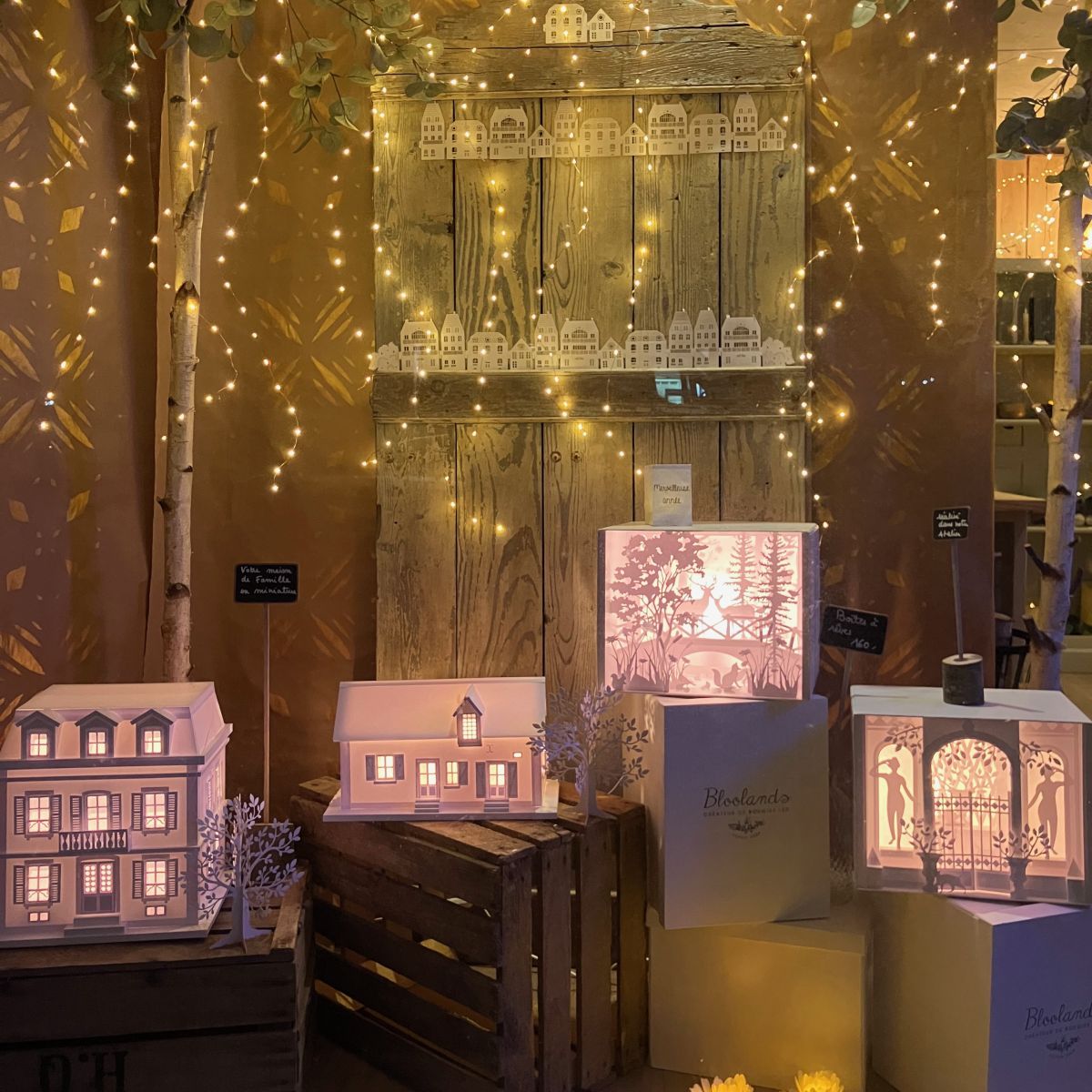 décor pour vitrine, maisons miniatures lumineuses