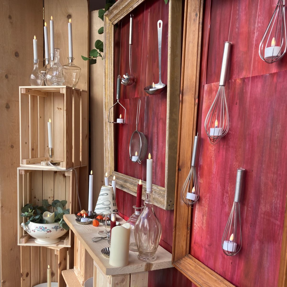 déco de vitrine, ambiance cuisine et bougies Led