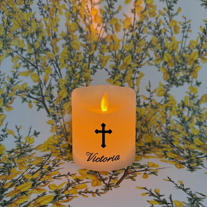 bougie personnalisée pour rendre hommage à une défunte