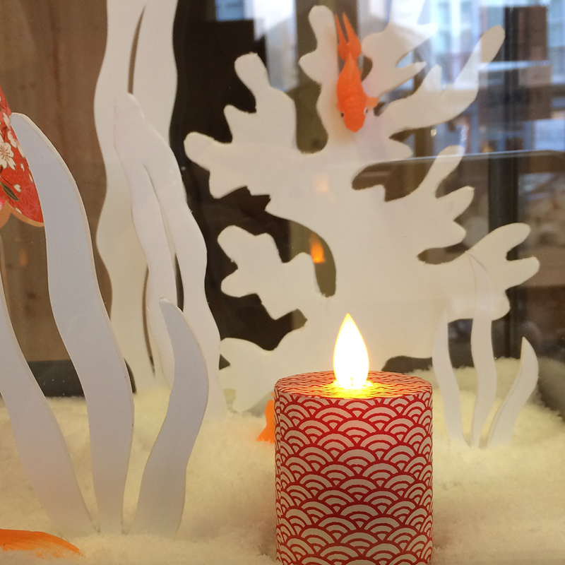 fausse bougie motif vague rouge 