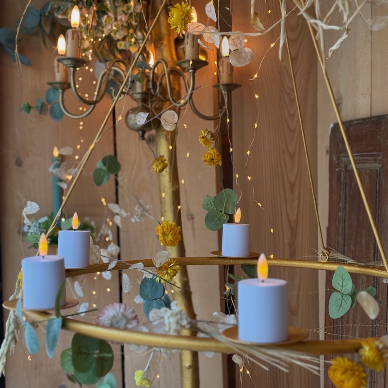 bougie led et bougeoir en bois