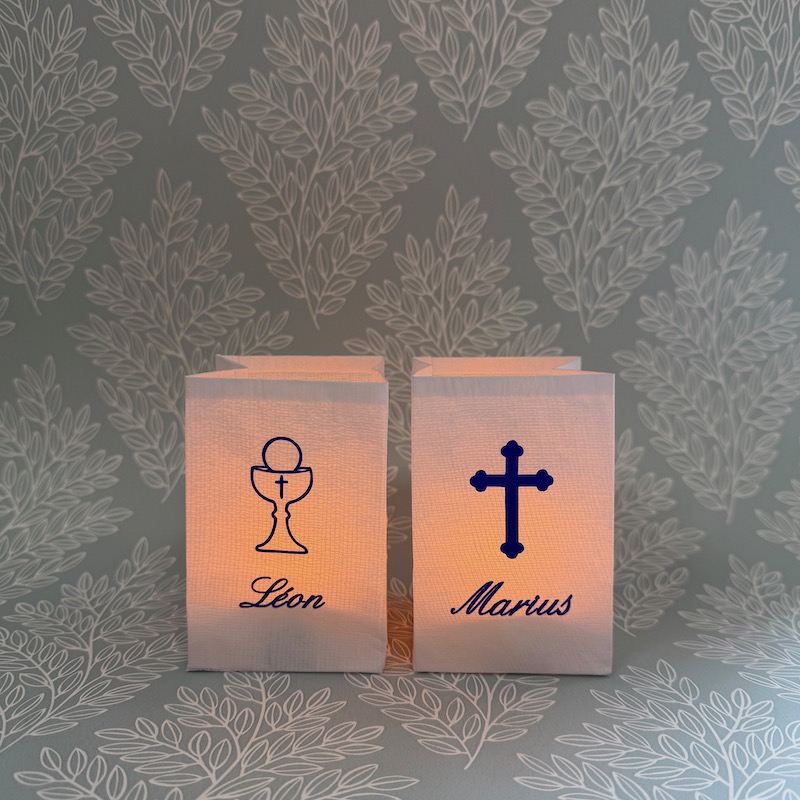 photophores Led avec prénom pour une communion