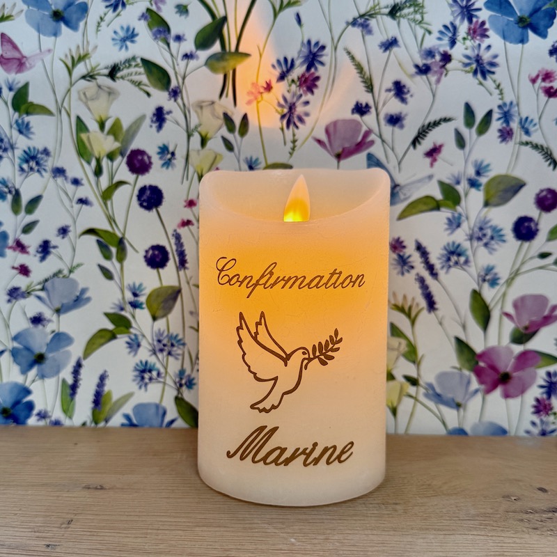 cadeau de confirmation, une bougie avec un prénom