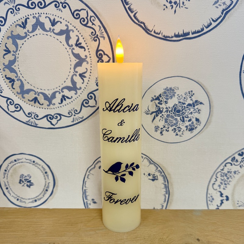 bougie personnalisée pour un mariage, cadeau unique et éternel