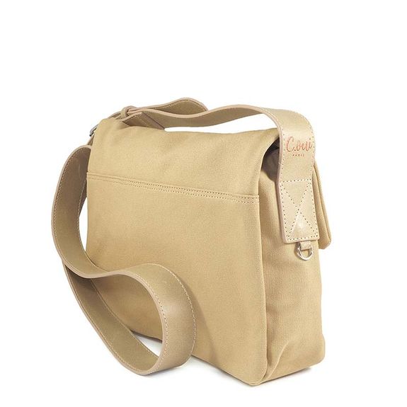 Sandy Cotton Canvas Messenger Bag Beige Leather trimmed