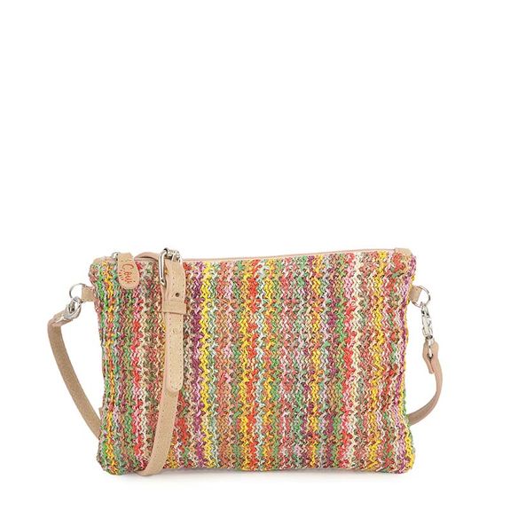 Sac Pochette façon raphia multicolore Garni Cuir MANILLE 28