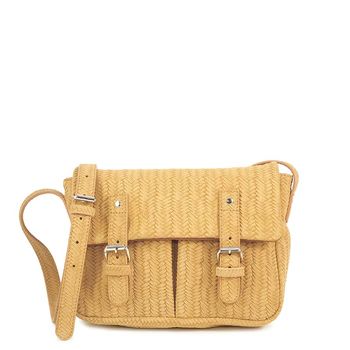 Sac Besace en Cuir Imprimé façon paille jaune petit format BAMBOU 11