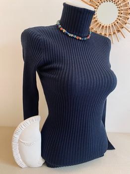 Pull soie roulé marine