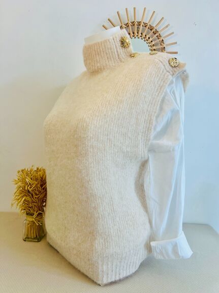 Pull sans manches boutons fantaisie