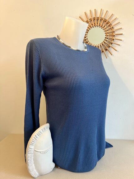 Pull soie bleu jean