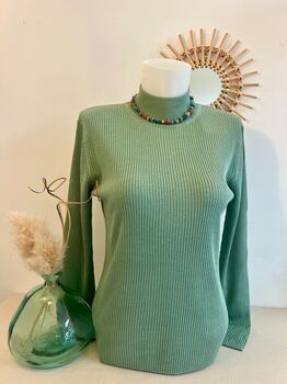 Pull Soie cheminée vert sauge