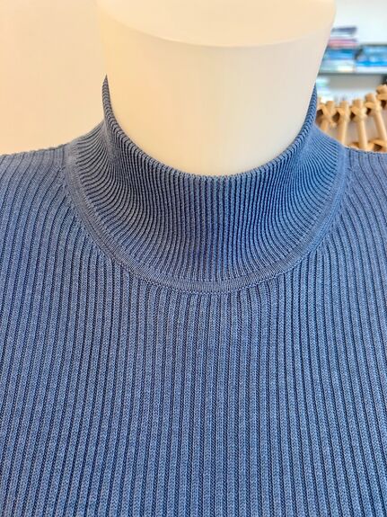 Pull Soie cheminée bleu jean