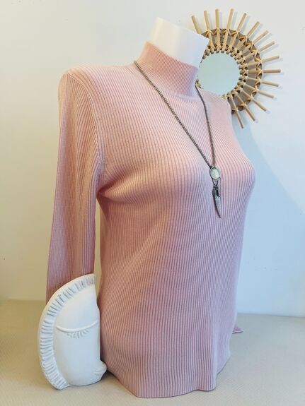 Pull soie cheminée L rose pâle