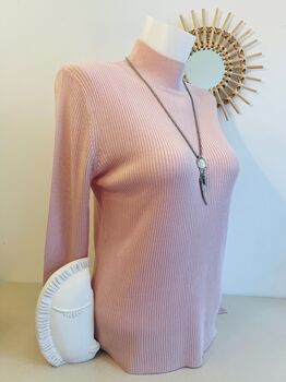 Pull soie cheminée L rose pâle