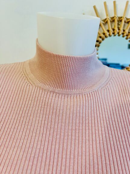 Pull soie cheminée L rose pâle