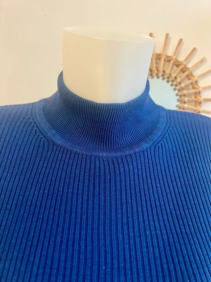 Pull soie cheminée L bleu roi