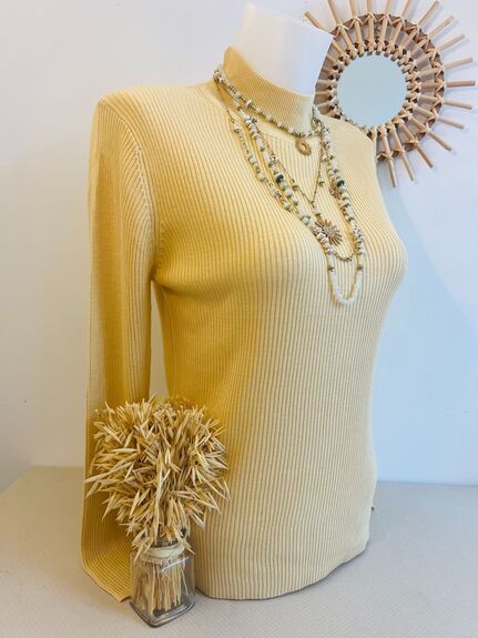 Pull soie cheminée L jaune
