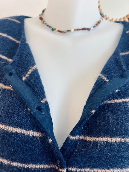 Cardigan mohair marine rayé beige