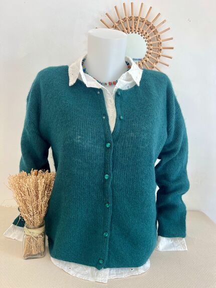 Cardigan mohair vert sapin