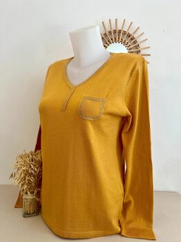 Pull soie strass jaune