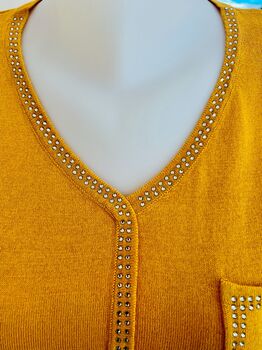 Pull soie strass jaune