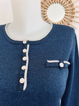 Soie lurex col tunisien bleu nuit