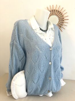 Gilet mohair ajouré bleu ciel