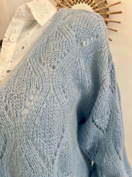 Gilet mohair ajouré bleu ciel