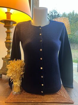Gilet cachemire boutons bijoux marine